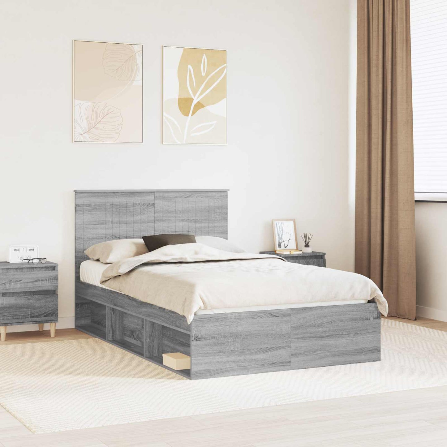 vidaXL Bed Frame Grey Sonoma 120 x 190 cm Solid Pine Wood 1