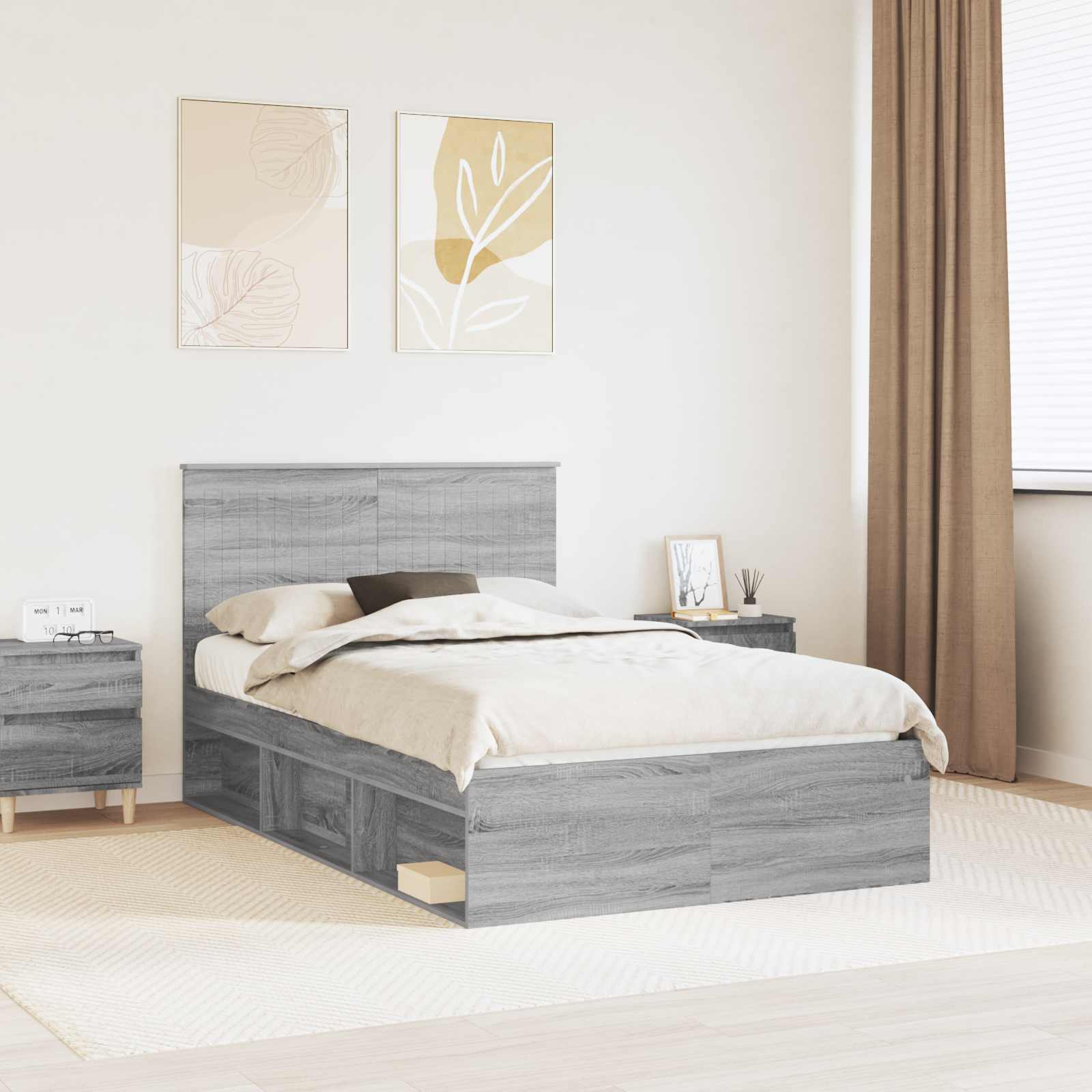vidaXL Bed Frame Grey Sonoma 120 x 190 cm Solid Pine Wood 1