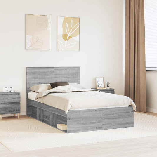 vidaXL Bed Frame Grey Sonoma 120 x 190 cm Solid Pine Wood 1