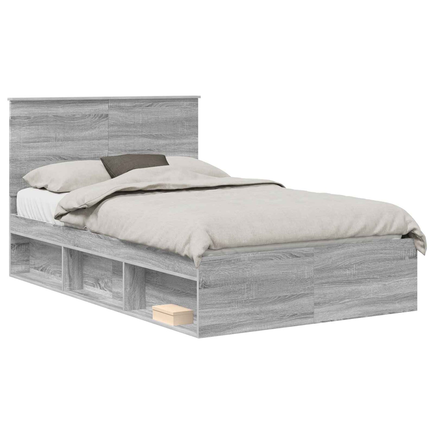 vidaXL Bed Frame Grey Sonoma 120 x 190 cm Solid Pine Wood 2