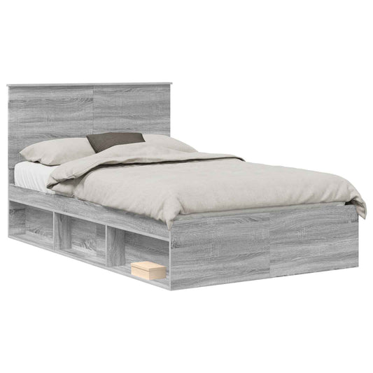 vidaXL Bed Frame Grey Sonoma 120 x 190 cm Solid Pine Wood 2