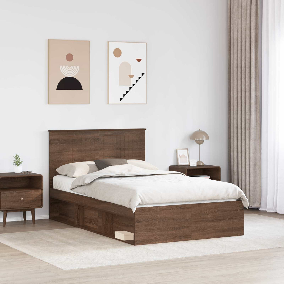 vidaXL Bed Frame with Headboard Brown Oak 120 x 190 cm Solid Pine Wood 3
