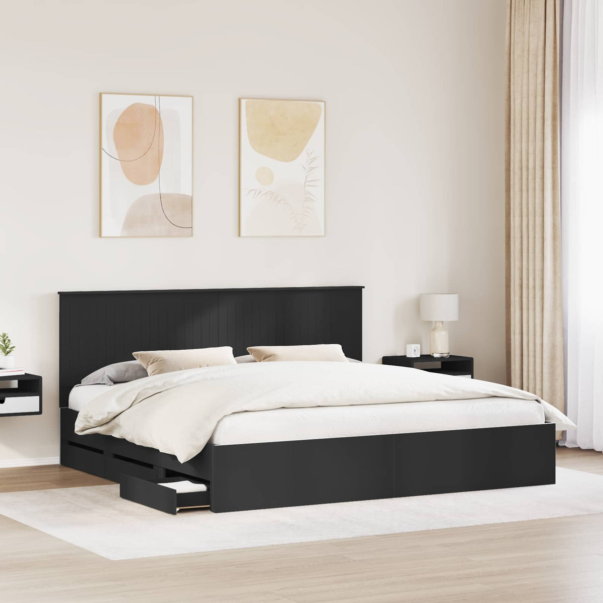 Bed Frame with Drawer Engineer Wood Length 200 cm Black 200 cm