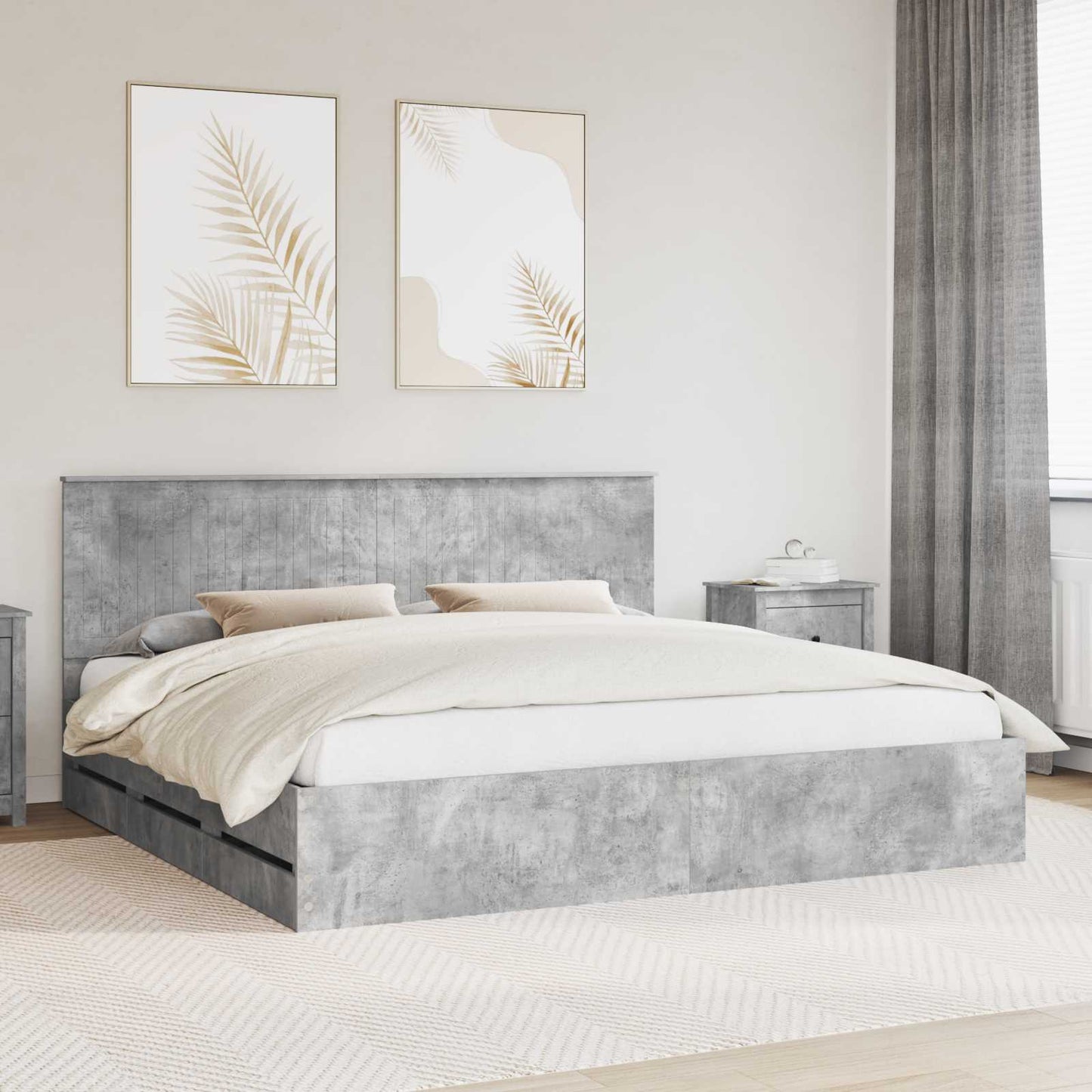 vidaXL Bed Frame with Drawer Concrete Grey 200 x 200 cm Engineer Wood 1