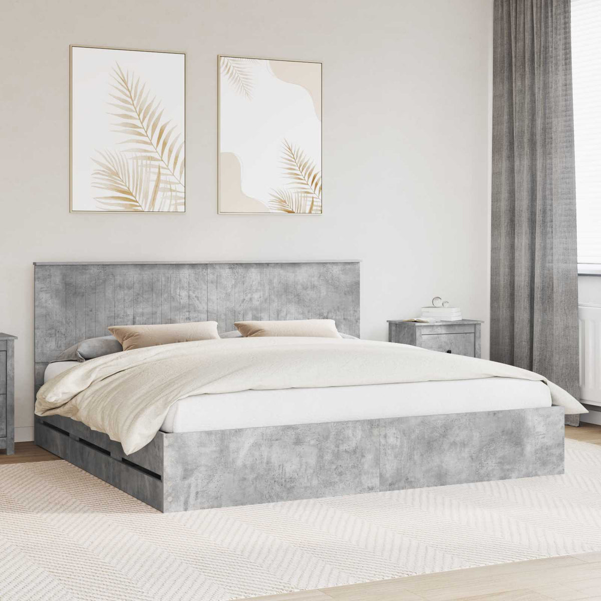 Bed Frame with Drawer Engineer Wood Length 200 cm Concrete grey 200 cm