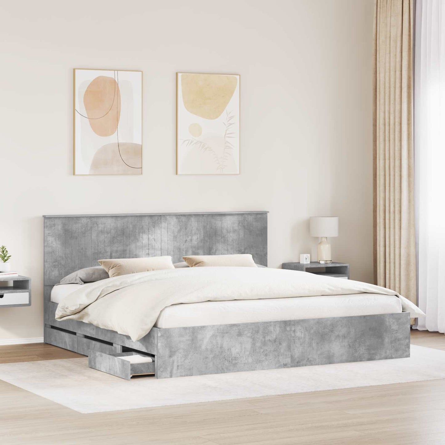 vidaXL Bed Frame with Drawer Concrete Grey 200 x 200 cm Engineer Wood 3
