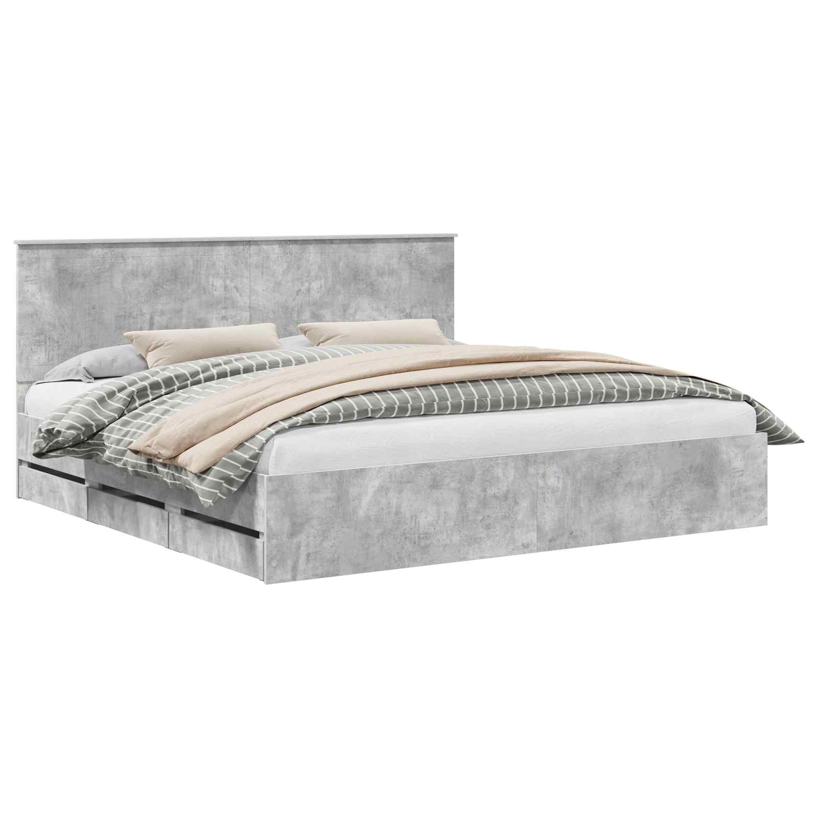 vidaXL Bed Frame with Drawer Concrete Grey 200 x 200 cm Engineer Wood 2