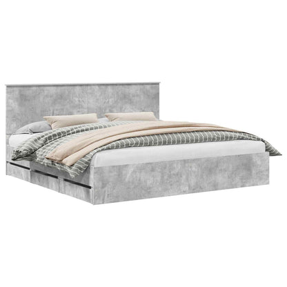 vidaXL Bed Frame with Drawer Concrete Grey 200 x 200 cm Engineer Wood 2