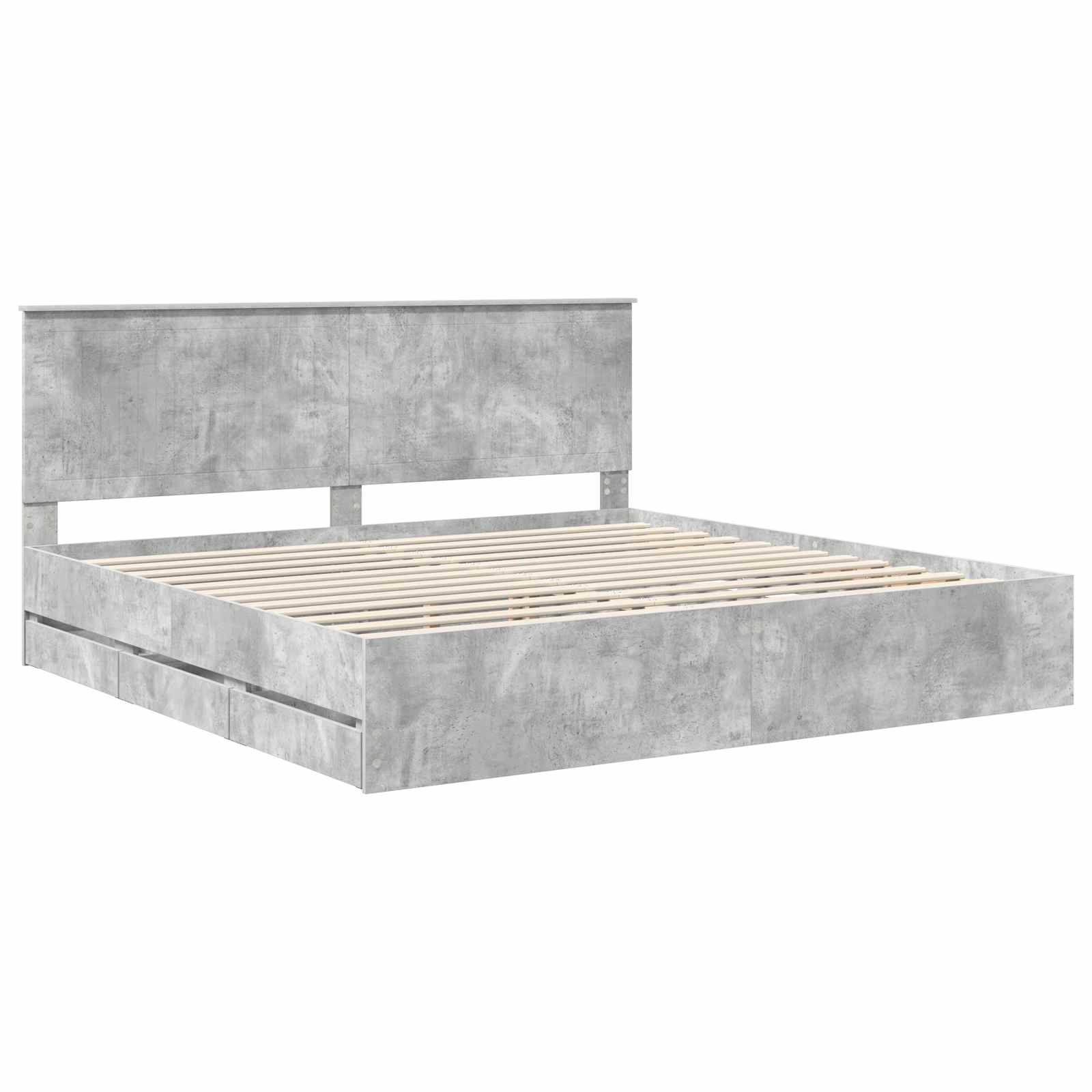 vidaXL Bed Frame with Drawer Concrete Grey 200 x 200 cm Engineer Wood 4