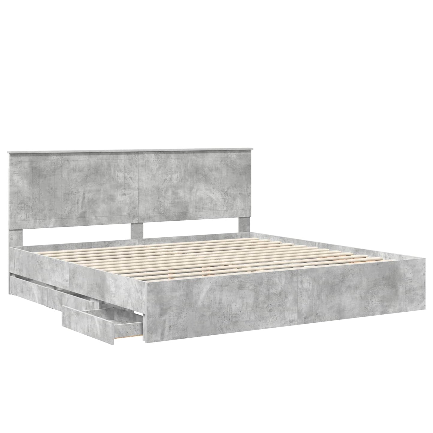 vidaXL Bed Frame with Drawer Concrete Grey 200 x 200 cm Engineer Wood 5