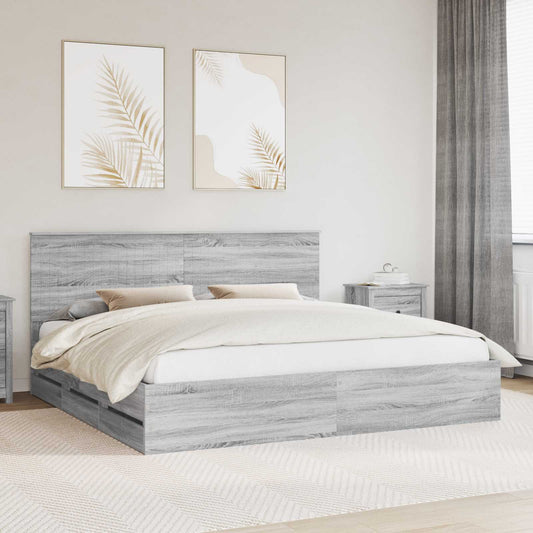 vidaXL Bed Frame with Drawer Grey Sonoma 200 x 200 cm Engineer Wood 1