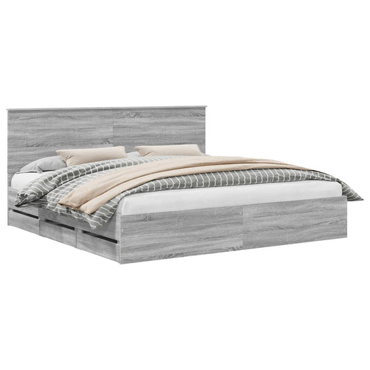 vidaXL Bed Frame with Drawer Grey Sonoma 200 x 200 cm Engineer Wood 2