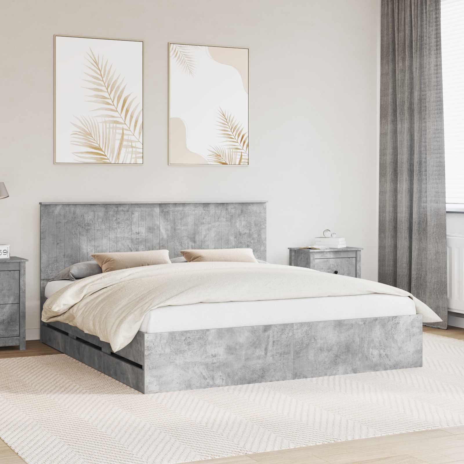 vidaXL Bed Frame with Drawer Concrete Grey 180 x 200 cm Engineer Wood 1
