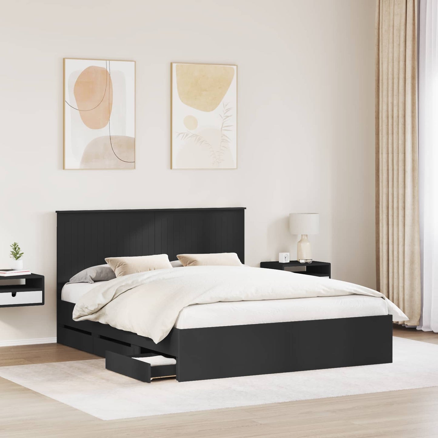 vidaXL Bed Frame with Drawer Black 160 x 200 cm Engineer Wood 3