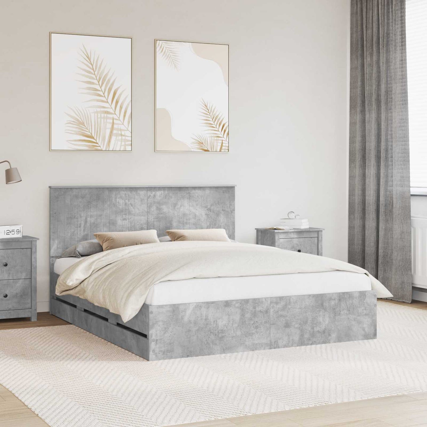 vidaXL Bed Frame with Drawer Concrete Grey 160 x 200 cm Engineer Wood 1