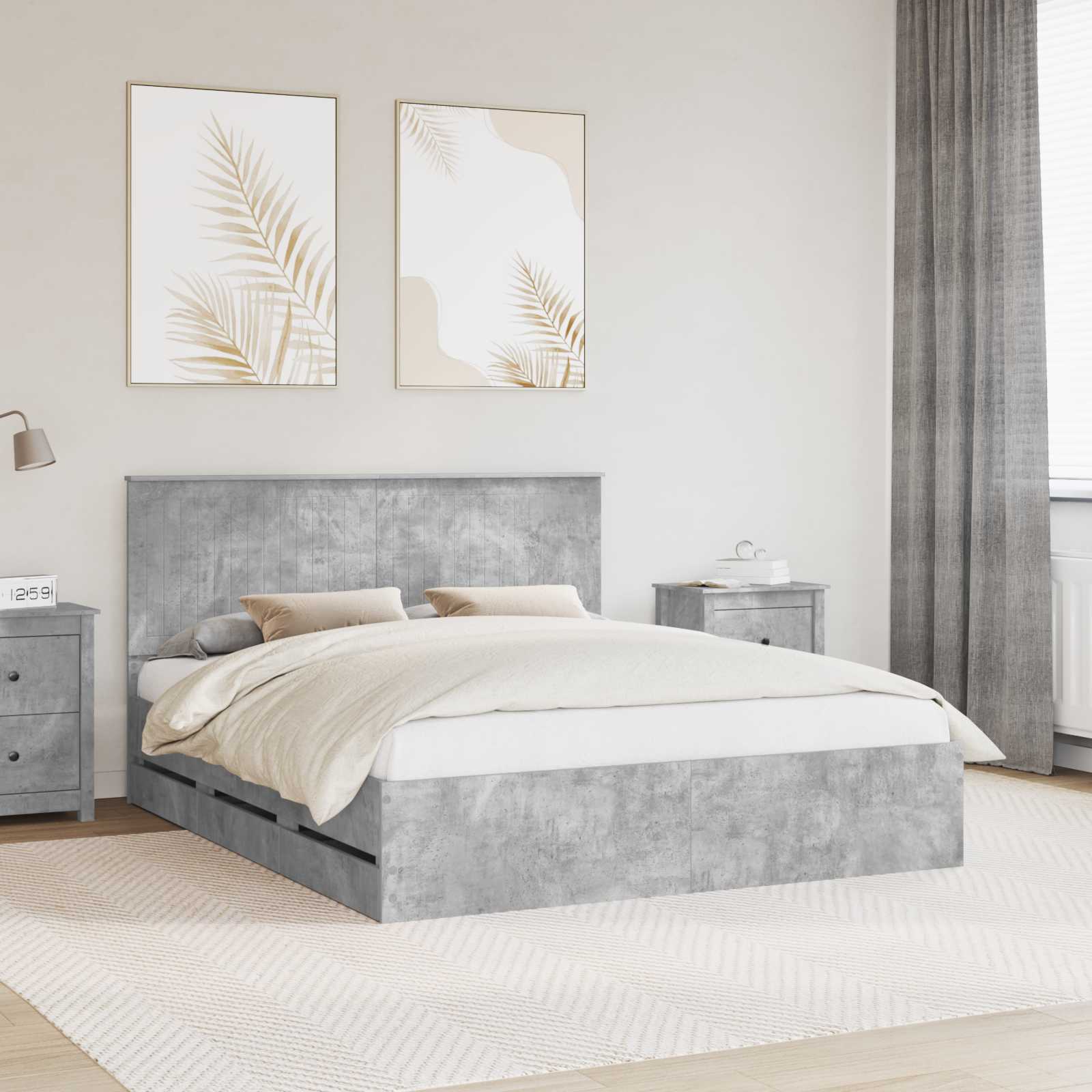 vidaXL Bed Frame with Drawer Concrete Grey 160 x 200 cm Engineer Wood 1