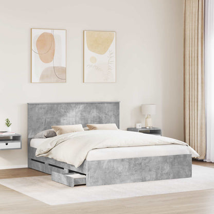 vidaXL Bed Frame with Drawer Concrete Grey 160 x 200 cm Engineer Wood 3