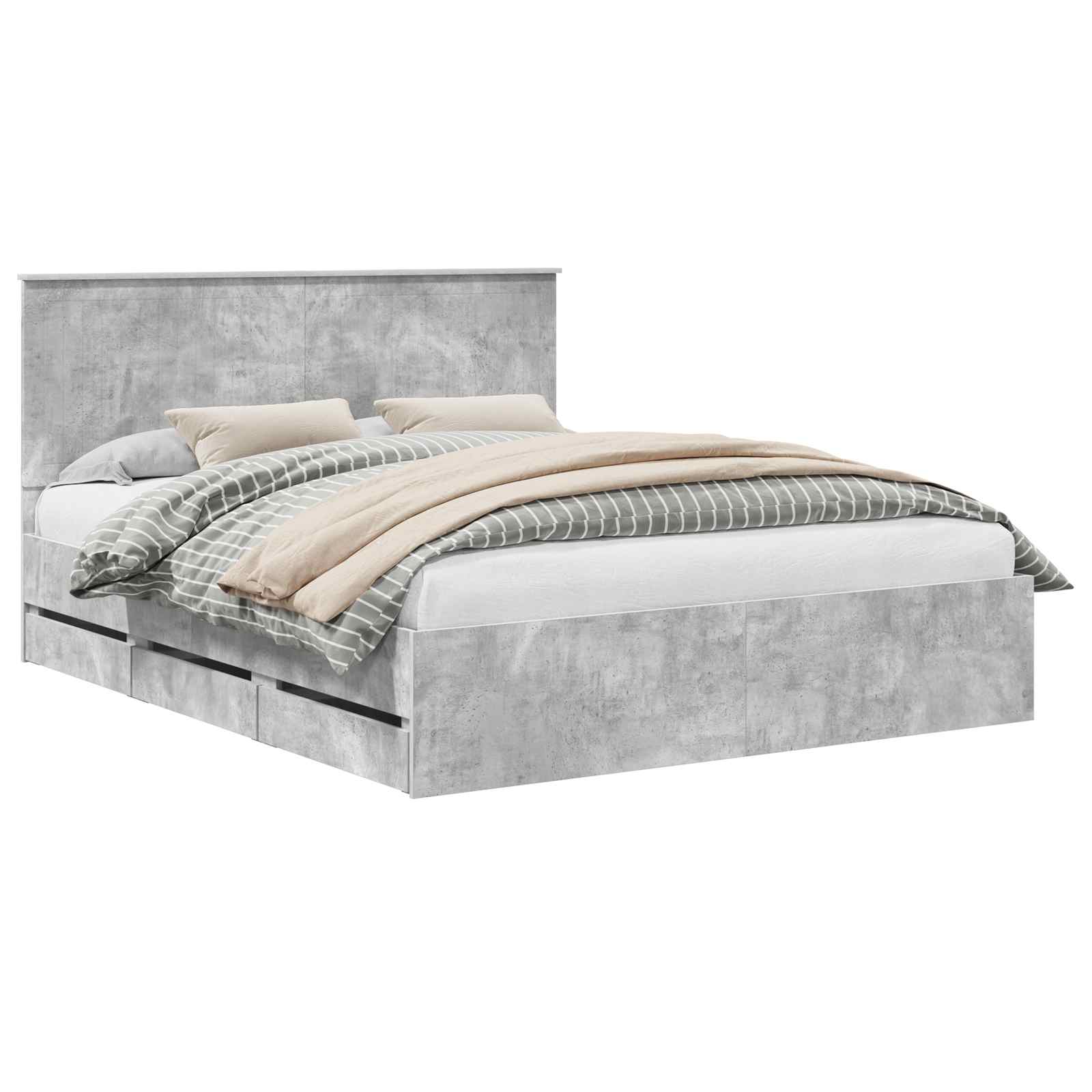 vidaXL Bed Frame with Drawer Concrete Grey 160 x 200 cm Engineer Wood 2