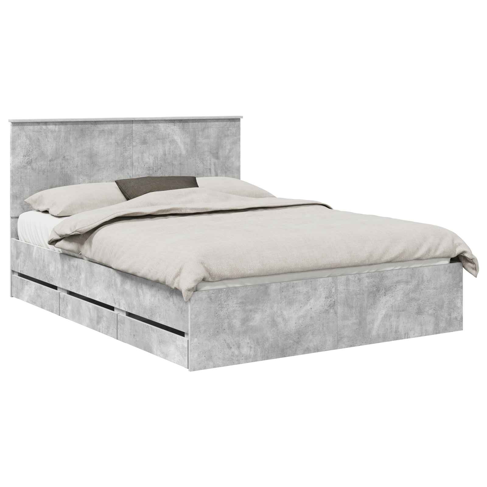 vidaXL Bed Frame with Drawer Concrete Grey 150 x 200 cm Engineer Wood 2