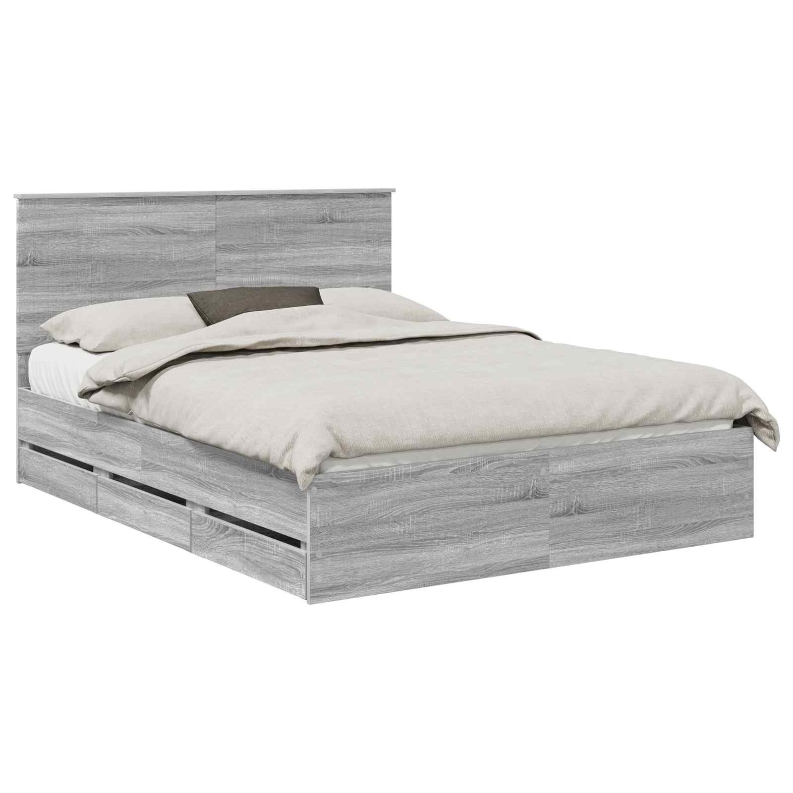 vidaXL Bed Frame with Drawer Grey Sonoma 150 x 200 cm Engineer Wood 2