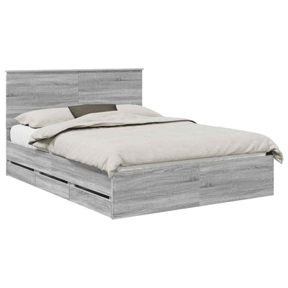 vidaXL Bed Frame with Drawer Grey Sonoma 150 x 200 cm Engineer Wood 2