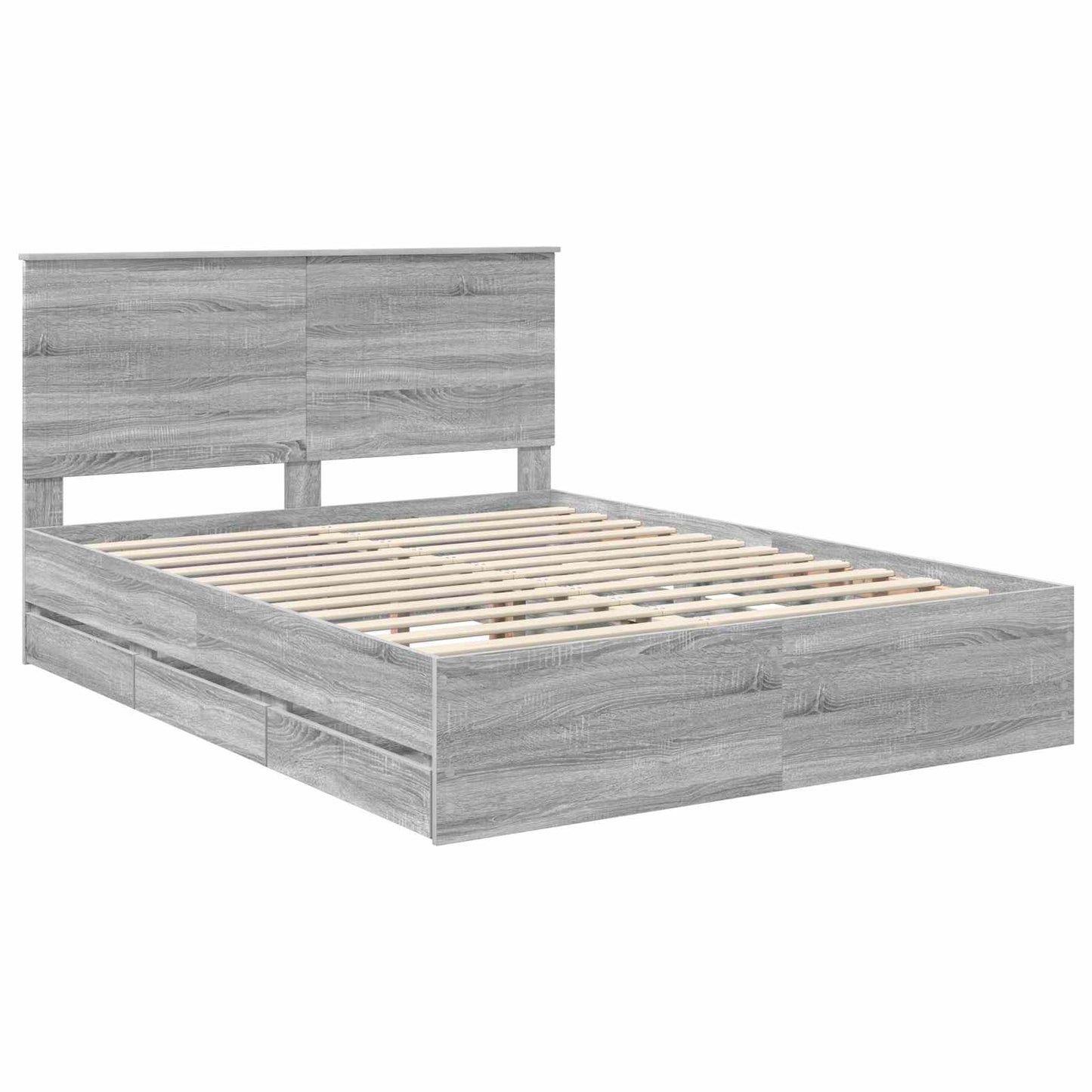 vidaXL Bed Frame with Drawer Grey Sonoma 150 x 200 cm Engineer Wood 4