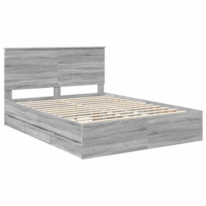 vidaXL Bed Frame with Drawer Grey Sonoma 150 x 200 cm Engineer Wood 4