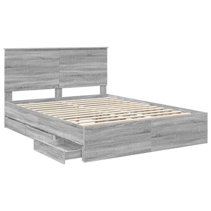 vidaXL Bed Frame with Drawer Grey Sonoma 150 x 200 cm Engineer Wood 5