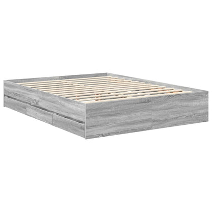 vidaXL Bed Frame with Drawer Grey Sonoma 150 x 200 cm Engineer Wood 6
