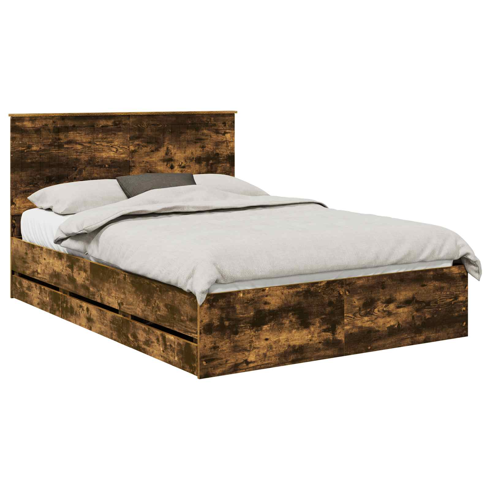 vidaXL Bed Frame with Drawer Smoked Oak 140 x 200 cm Engineer Wood 2