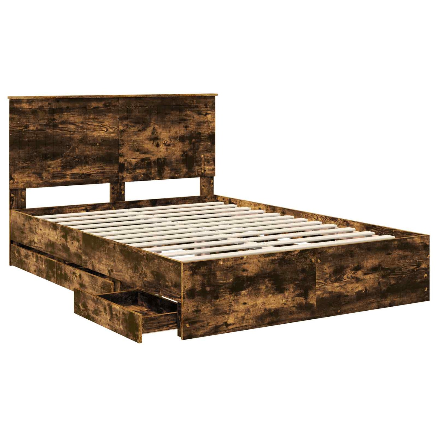 vidaXL Bed Frame with Drawer Smoked Oak 140 x 200 cm Engineer Wood 5
