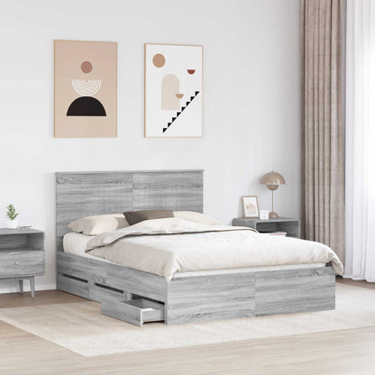 vidaXL Bed Frame with Drawer Grey Sonoma 140 x 200 cm Engineer Wood 3