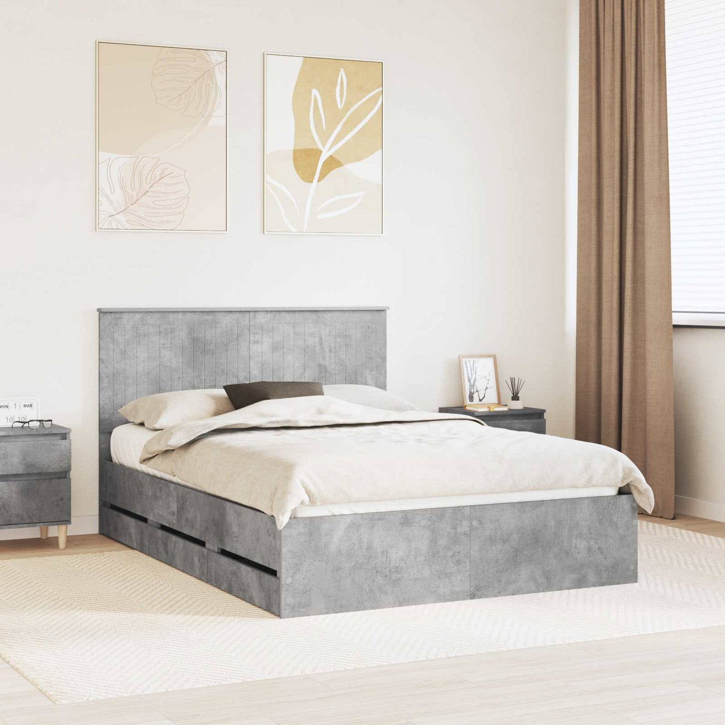 vidaXL Bed Frame with Drawer Concrete Grey 135 x 190 cm Engineer Wood 1