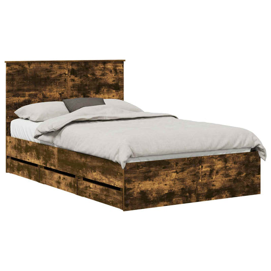 vidaXL Bed Frame with Drawer Smoked Oak 120 x 200 cm Engineer Wood 2