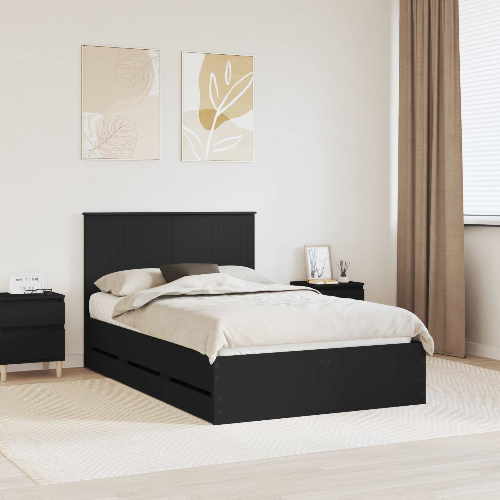 vidaXL Bed Frame with Drawer Black 120 x 190 cm Engineer Wood 1