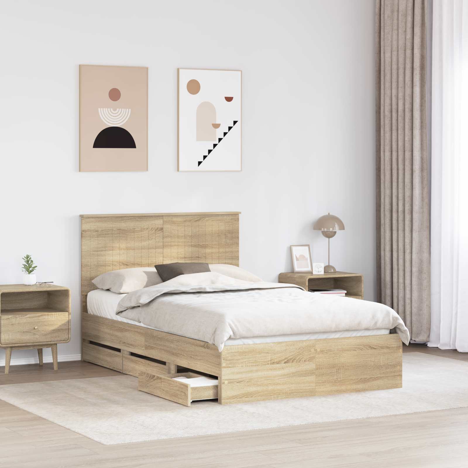 vidaXL Bed Frame with Drawer Sonoma Oak 120 x 190 cm Engineer Wood 3