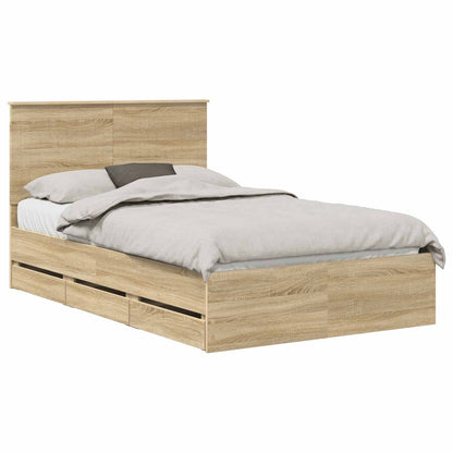 vidaXL Bed Frame with Drawer Sonoma Oak 120 x 190 cm Engineer Wood 2