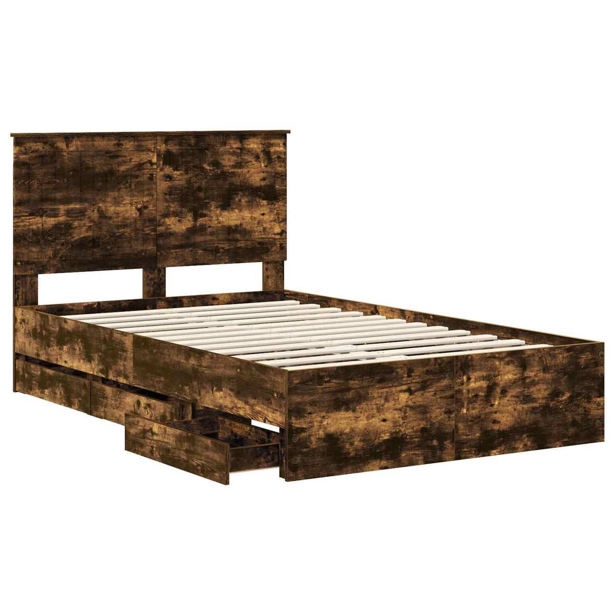 vidaXL Bed Frame with Drawer Smoked Oak 120 x 190 cm Engineer Wood 5