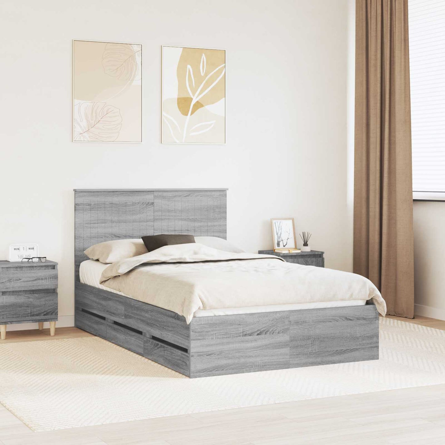 vidaXL Bed Frame with Drawer Grey Sonoma 120 x 190 cm Engineer Wood 1
