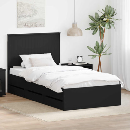 vidaXL Bed Frame with Drawer Engineer Wood Length 200 cm Black