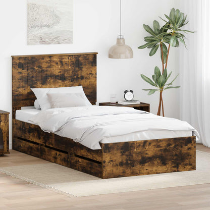Bed Frame with Drawer Engineer Wood Length 200 cm Smoked Oak 100 cm