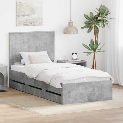 vidaXL Bed Frame with Drawer Engineer Wood Length 200 cm Concrete grey