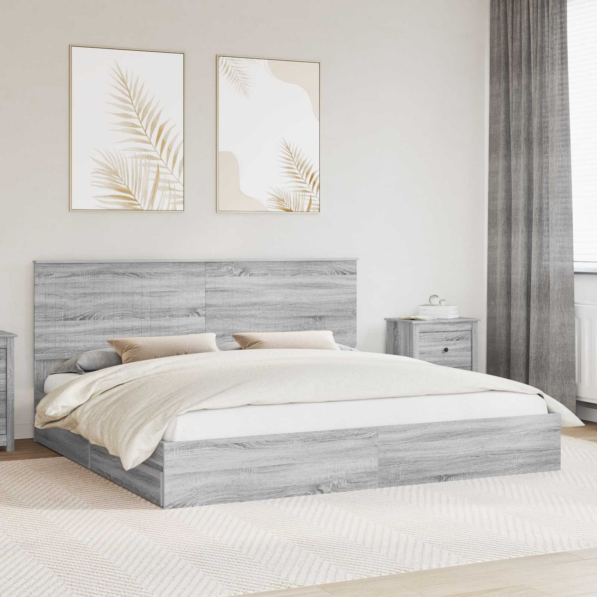 vidaXL Storage Bed Grey Sonoma 200 x 200 cm Engineered Wood 1