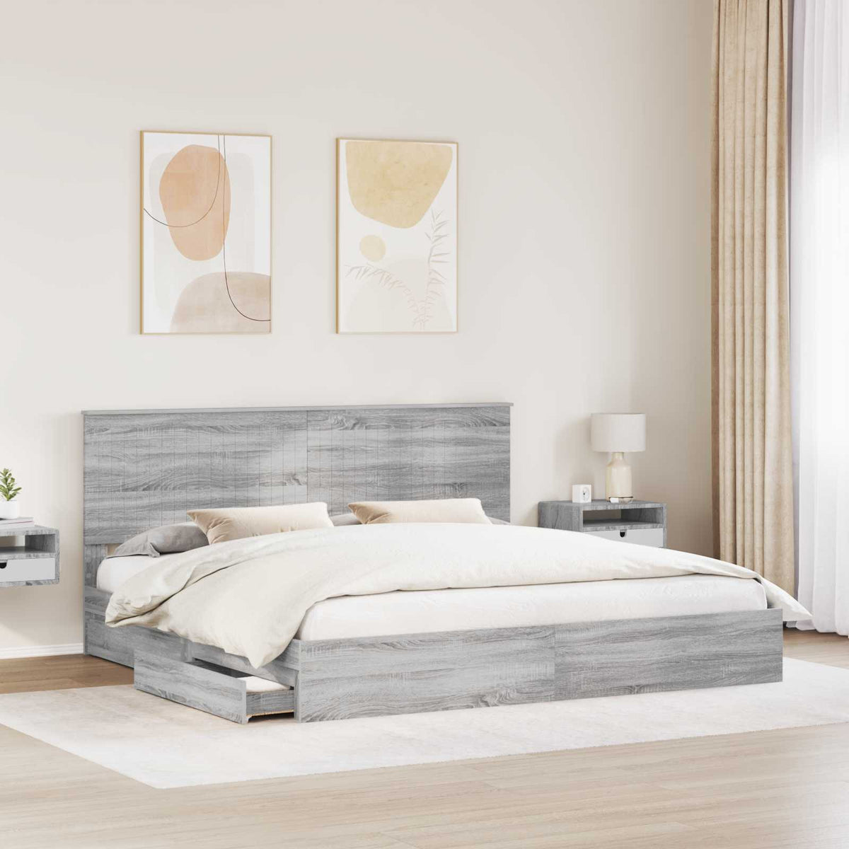 vidaXL Storage Bed Grey Sonoma 200 x 200 cm Engineered Wood 3