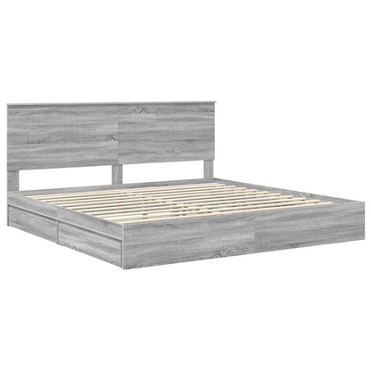 vidaXL Storage Bed Grey Sonoma 200 x 200 cm Engineered Wood 4