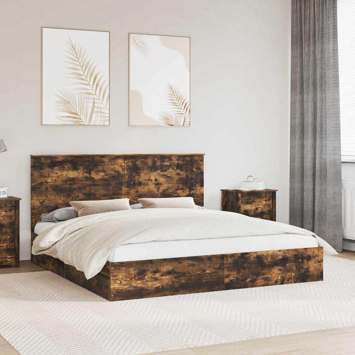 vidaXL Storage Bed Smoked Oak 180 x 200 cm Engineered Wood 1