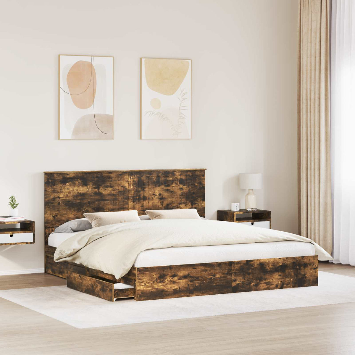 vidaXL Storage Bed Smoked Oak 180 x 200 cm Engineered Wood 3