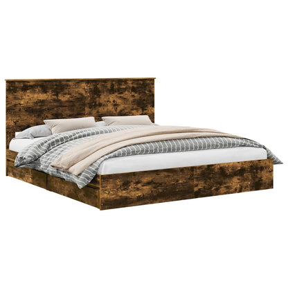 vidaXL Storage Bed Smoked Oak 180 x 200 cm Engineered Wood 2
