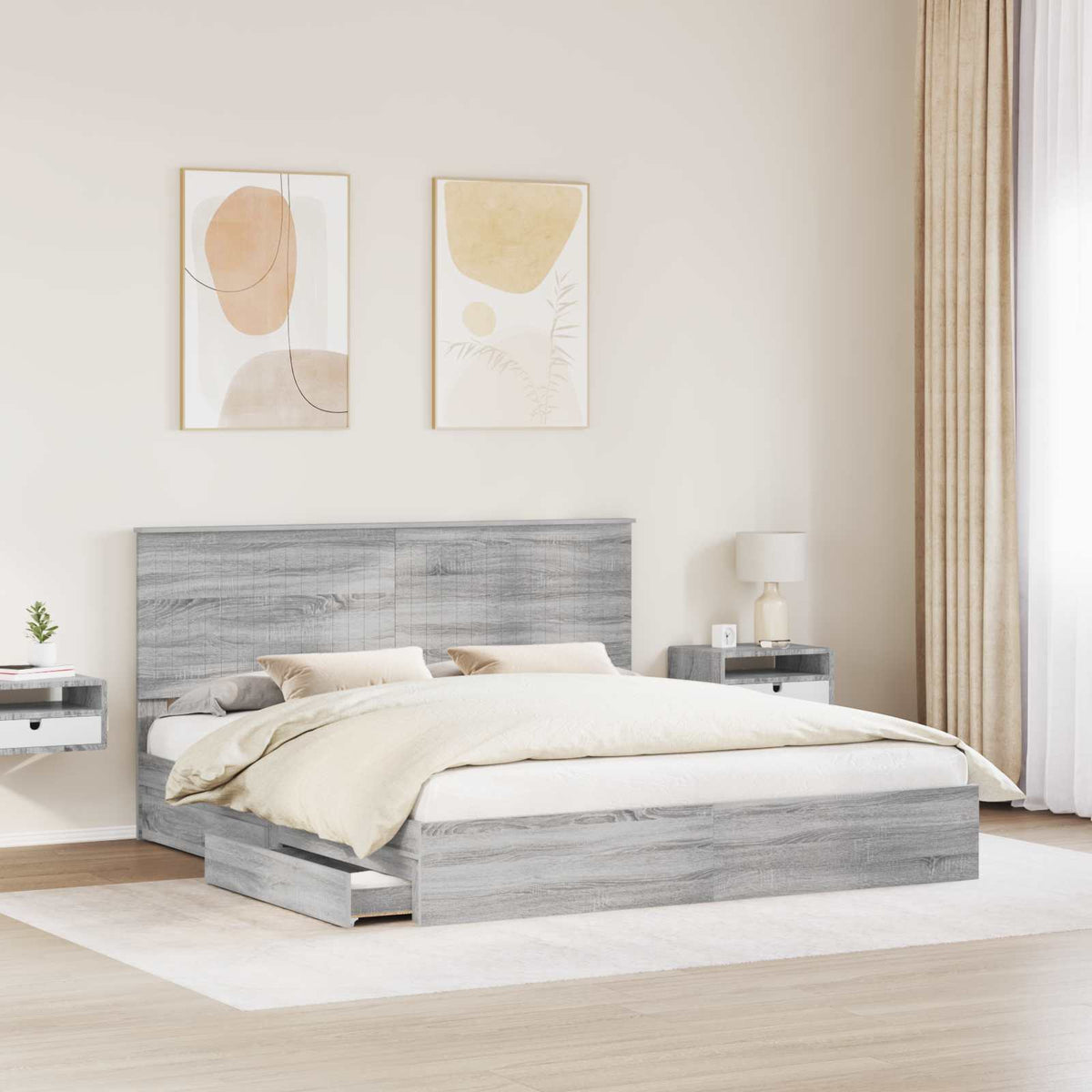 vidaXL Storage Bed Grey Sonoma 180 x 200 cm Engineered Wood 3
