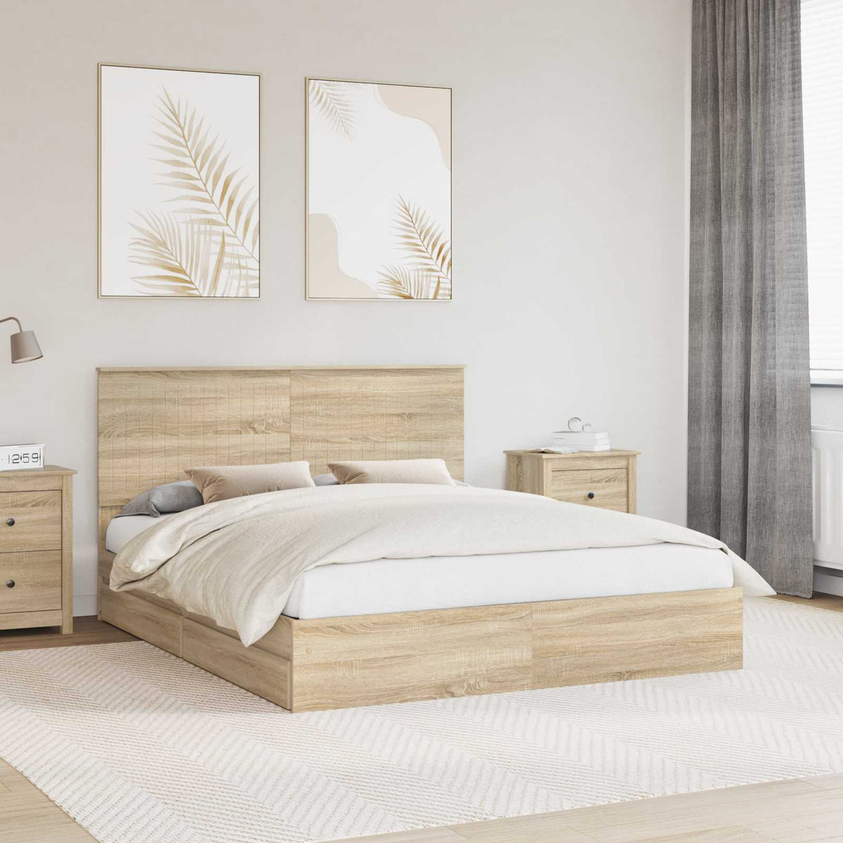vidaXL Storage Bed with Drawer Sonoma Oak 160 x 200 cm Engineered Wood 1
